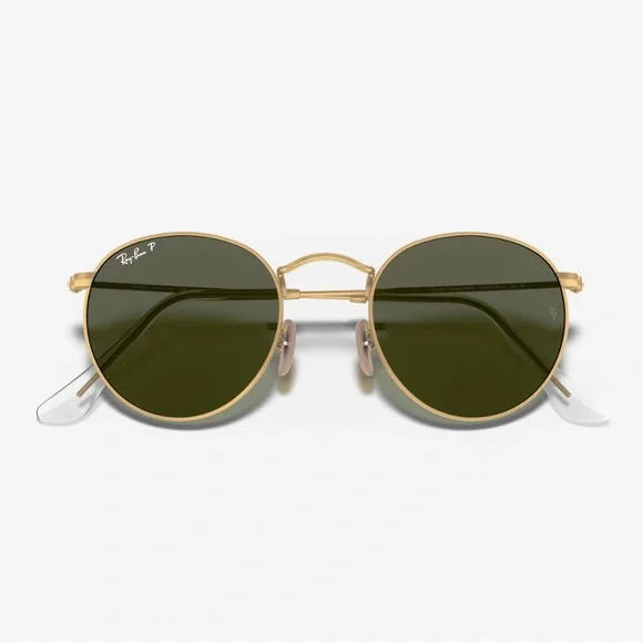 Ray-Ban RB3447 Polarized Round Metal Sunglasses (Gold Wire / Green Lenses) - Picture 4 of 6